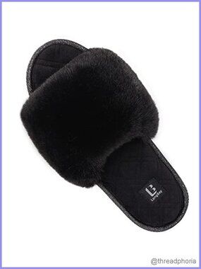 Fuzzy Open-Toe Slide Slippers Comfy Memory Foam House Shoes
